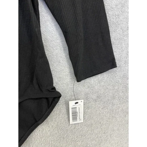 NY Collection Women's Bodysuit Ribbed 3/4 Sleeve Solid Black Medium - Picture 10 of 13